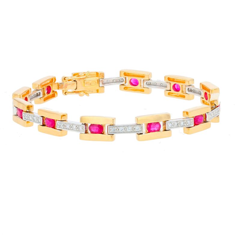 Bracelet rivière de rubis 2.64 carats et diamants 0.44 carat 2 ors 22.62g